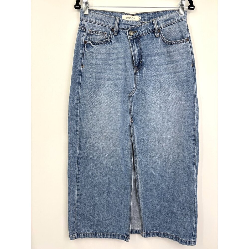 Hidden Midi Front Slit Peyton Denim Jean Skirt Size Small - Picture 3 of 8